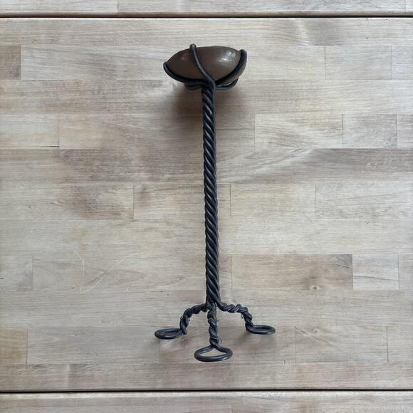 Vintage Large Hand Forged Copper w/ Twisted Metal Candle Holder - Picture 2 of 8